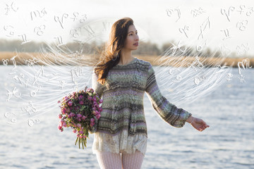 Woman angel and zodiac signs