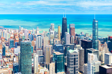 Fototapeta na wymiar Chicago skyline. Cityscape of downtown, aerial panorama, Illinois, USA