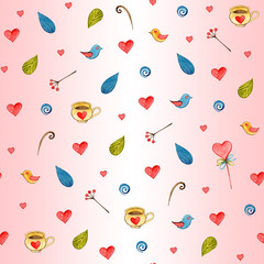Watercolor hearts seamless background. Pink heart pattern. Colorful romantic texture.