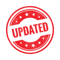 Updated grunge retro red isolated stamp on white background