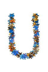 Letter U made of puzzle pieces