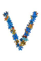 Letter V made of puzzle pieces