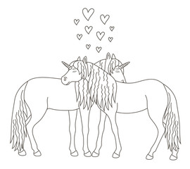 two lovely unicorns, coloring page