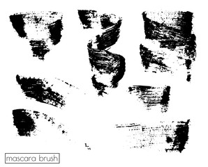 Set of brush strokes mascara. Grunge black artistic paintbrush