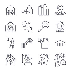 Real estate thin icons. Icons set with editable stroke