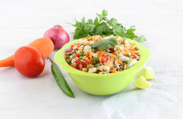 Sprouted moong salad, an healthy Indian vegetarian side dish, which is a rich source of nutrients.