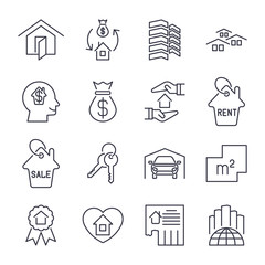Real estate icon suitable for info graphics, websites and print media skyscaper, garage, city, bilding and other. Vector, flat icon, clip art. Icons set with editable stroke