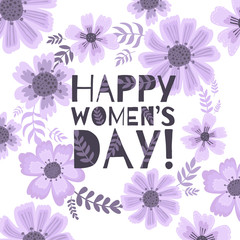 Banner of the International Women's Day. Postcard on March 8 with a decor of flowers, plants and leaves.