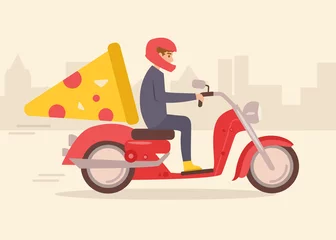 Foto op Plexiglas Pizza delivery on a moped © annaviolet