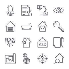 Simple Set of Real Estate Related Vector Line Icons.