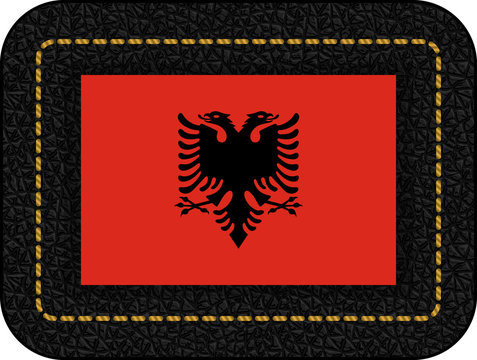 Flag of Albania. Vector Icon on Black Leather