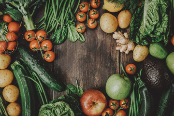 Raw vegetables on table