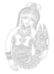 black and white line drawing of mermaid