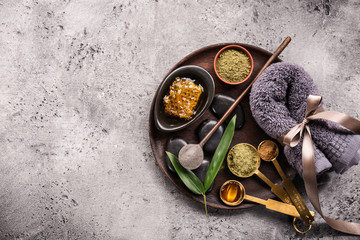 Spa equipment on tray