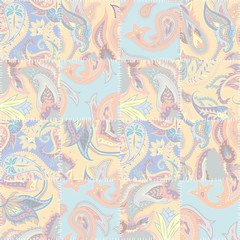 Seamless background pattern. Geometric patchwork pattern of a squares. Paisley ornament.