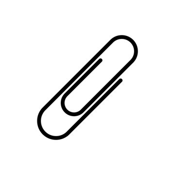 Paper clip icon. Black, minimalist icon isolated on white background. Paper clip simple silhouette. Web site page and mobile app design vector element.