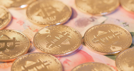 Bitcoin over chinese banknote renminbi