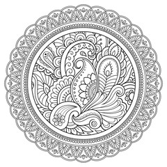 Circular pattern in the form of a mandala. Henna tatoo mandala. Mehndi style. Decorative pattern in oriental style. Coloring book page.