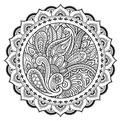 Circular pattern in the form of a mandala. Henna tatoo mandala. Mehndi style. Decorative pattern in oriental style. Coloring book page.
