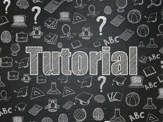 Education concept: Chalk White text Tutorial on School board background with  Hand Drawn Education Icons, School Board