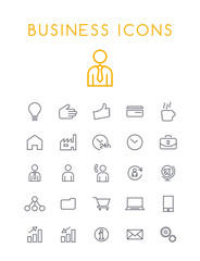 Set of Minimal Simple Business Thin Line Icons on White Background