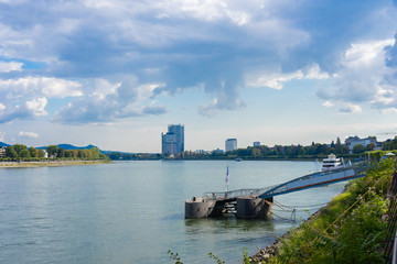 View on the Rhine and the Post Tower in Bonn, Rheinauen
