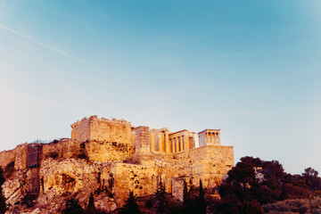 view of Historic Old Acropolis of Athens, Greece