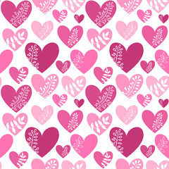 Fototapeta na wymiar Seamless vector pattern with hearts. Valentines day background in shades of pink.