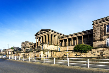 Street view of Historic Old Town Houses in Edinburgh, Scotland