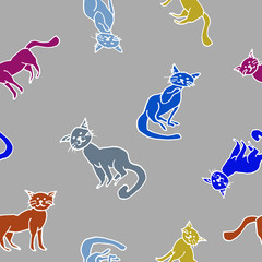 Naklejka premium Cats, vector seamless pattern.