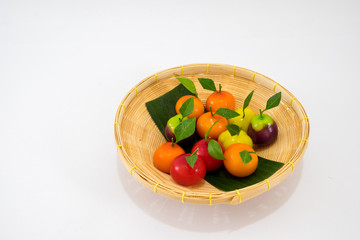 The colorful fruits sweets, Delerable Imitation Fruits is one of the popular auspicious Thai desserts.