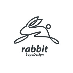 Single Line Art Bunny Jump, Line Art Rabbit Run, Single Line Design Logo Vector