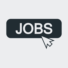 Icono plano puntero en banner JOBS en fondo gris