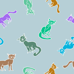 Cats, vector seamless pattern.