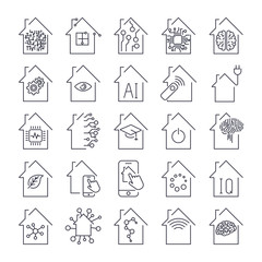 Fototapeta premium Simple set of smart house related line icons. Smart Home and Technology icons set. Editable Stroke.