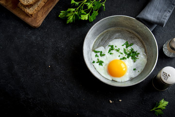 Fried Egg on Frying Pan for Breakfast