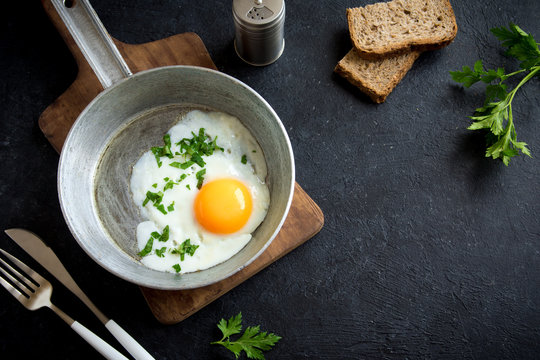 Fried Egg on Frying Pan for Breakfast