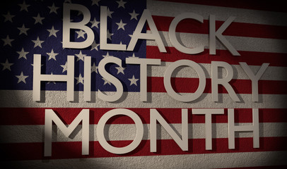 Fototapeta premium Black History Month 3D text over American flag 