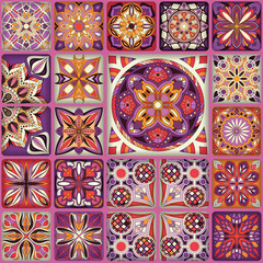 Seamless pattern with decorative mandalas. Vintage mandala elements. Colorful patchwork.