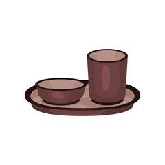 Brown traditional tea cups, tea ceremony element cartoon vector Illustration