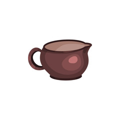 Brown cream jug, , tea ceremony element cartoon vector Illustration