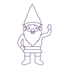 gnome with costume and gesture of greeting in purple contour over white background vector illustration