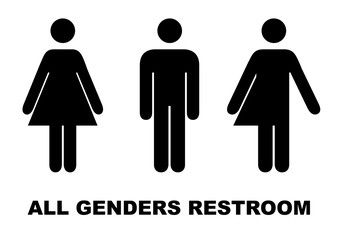 All gender restroom sign. Male, female transgender. Vector illustration.
