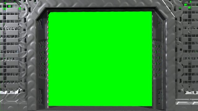 Apertura chiusura porte scorrevoli sci-fi su sfondo chroma key