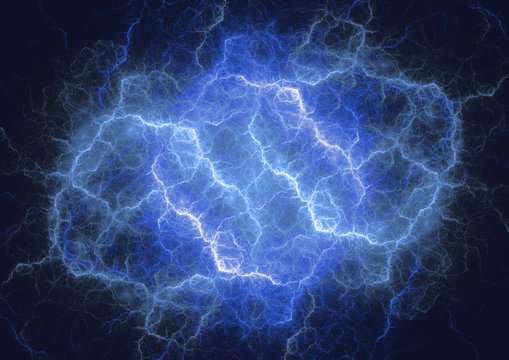 Blue plasma cloud, storm and lightning abstract