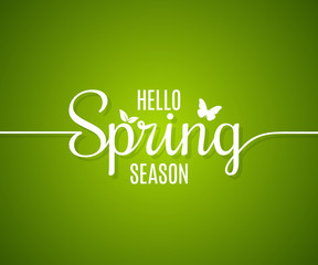 Spring logo line concept. Hello spring lettering on green background