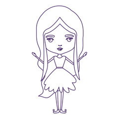 girly fairy without wings and long wavy hair in purple contour over white background vector illustration