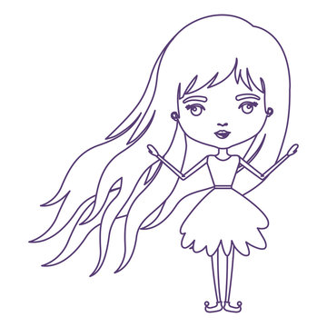 girly fairy without wings and long hair in purple contour over white background vector illustration