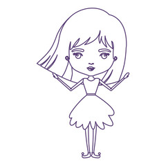 girly fairy without wings and short hair in purple contour over white background vector illustration