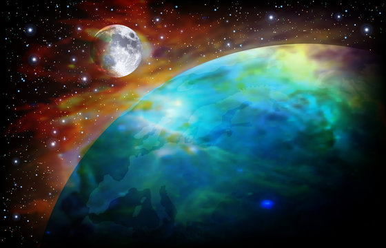 abstract space background with earth and moon